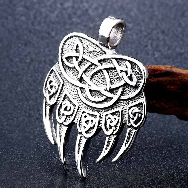 MENDEL Mens Viking Trinity Knot Bear Claw Paw Pendant Necklace Stainless Steel