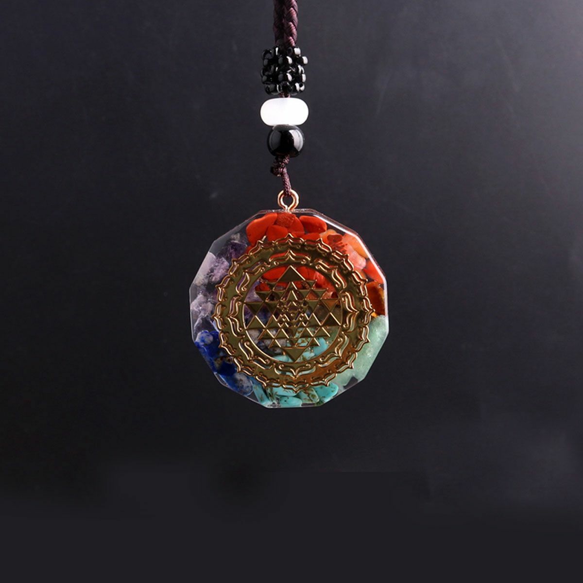 Orgonite Necklace Natural Stone Pendant Sacred Geometry Chakra Healing Necklace