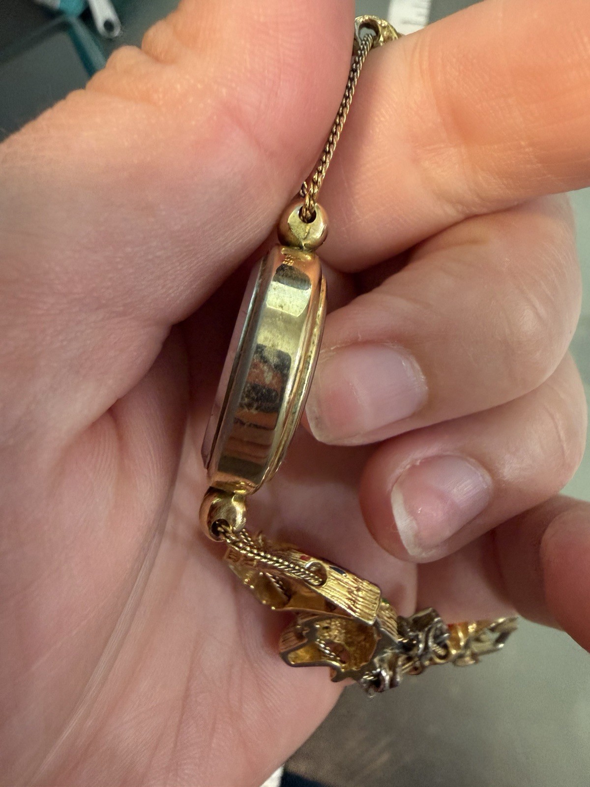 Gold-Toned Quartz Watch Slide Bracelet w/Travel Themed Painted Charms