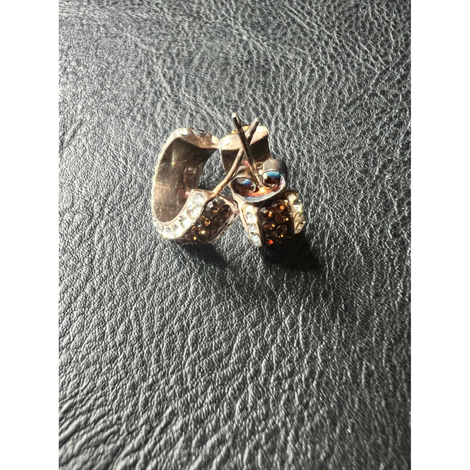 Kohls 14KT Rose Gold Plated Brown Crystal Huggie Hoop Earrings Glam