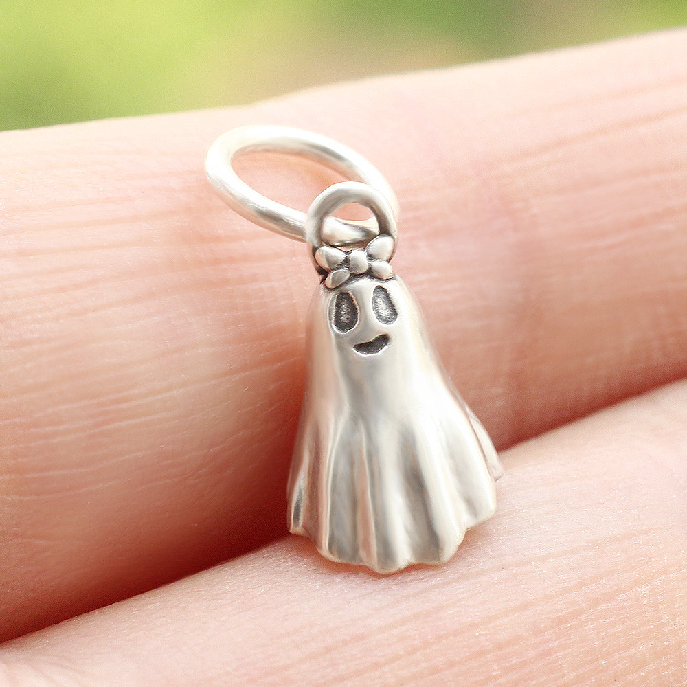 Ghost Spooky Charm Dangle Pendant 3D In Real 925 Sterling Silver Halloween Gift