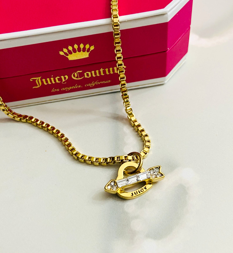 NWT Juicy Couture Gold Tone Crystal Cupid Arrow Heart Pendant Necklaces WJW697