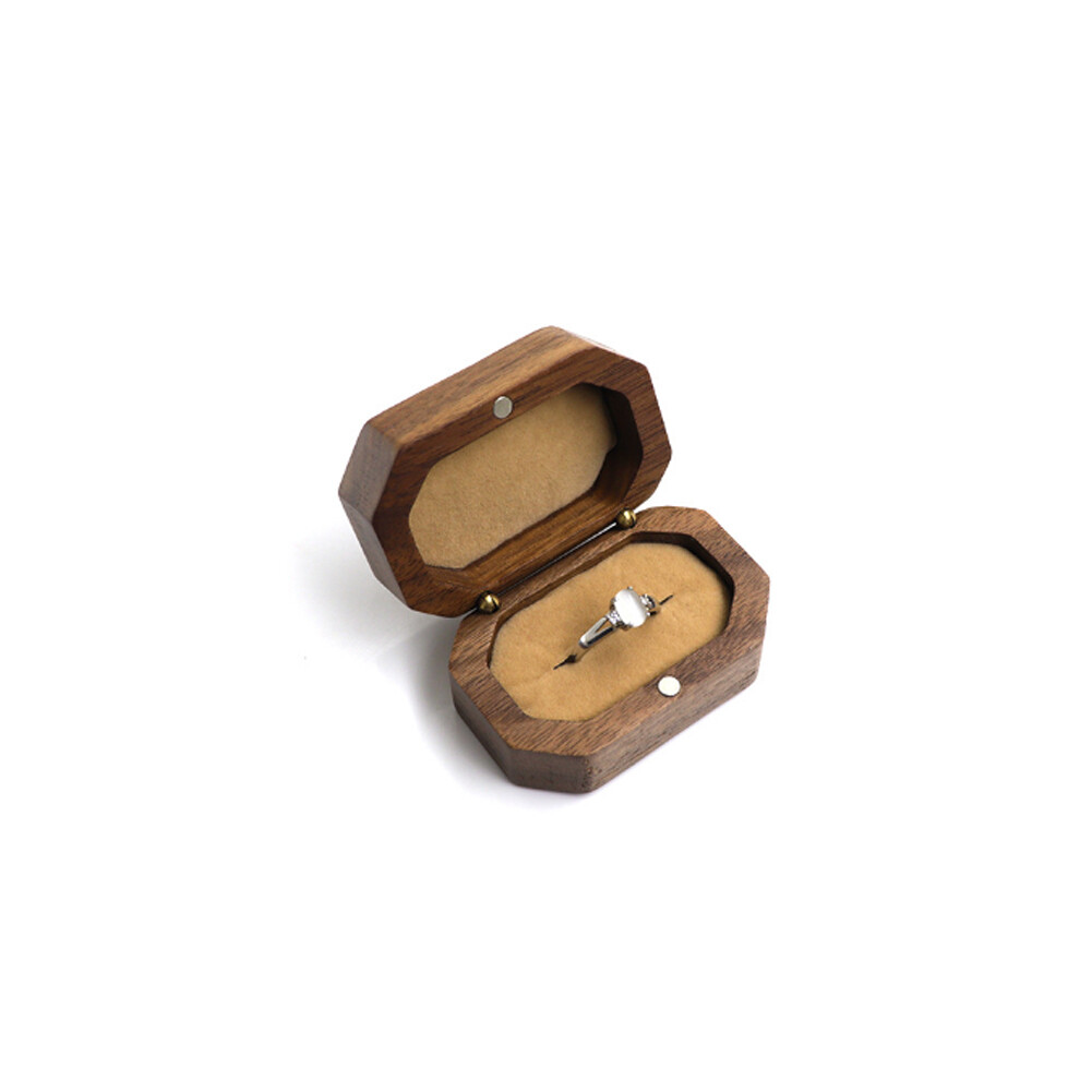 Vintage Walnut Wood Ring Box Jewelry Display Storage Holder Engagement Wedding#