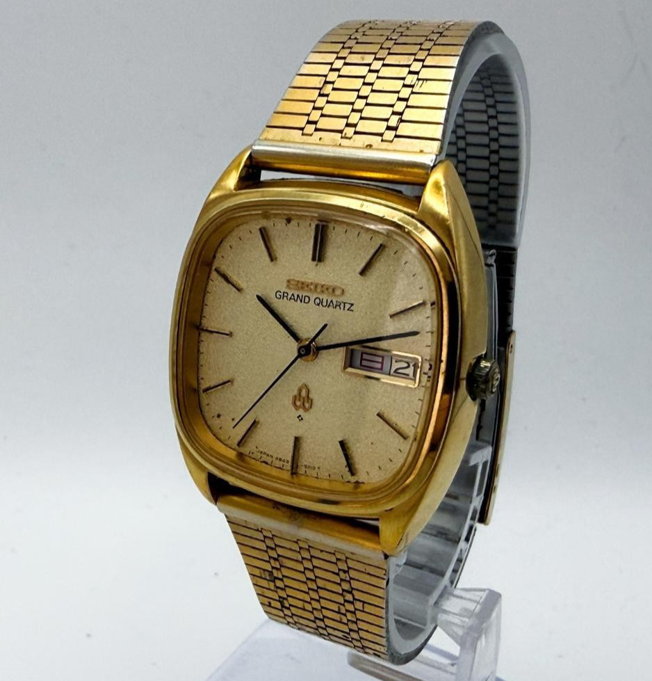 Vintage Seiko Grand Quartz 4842-5100 Gold Square Snowflake Dial Mens New Battery