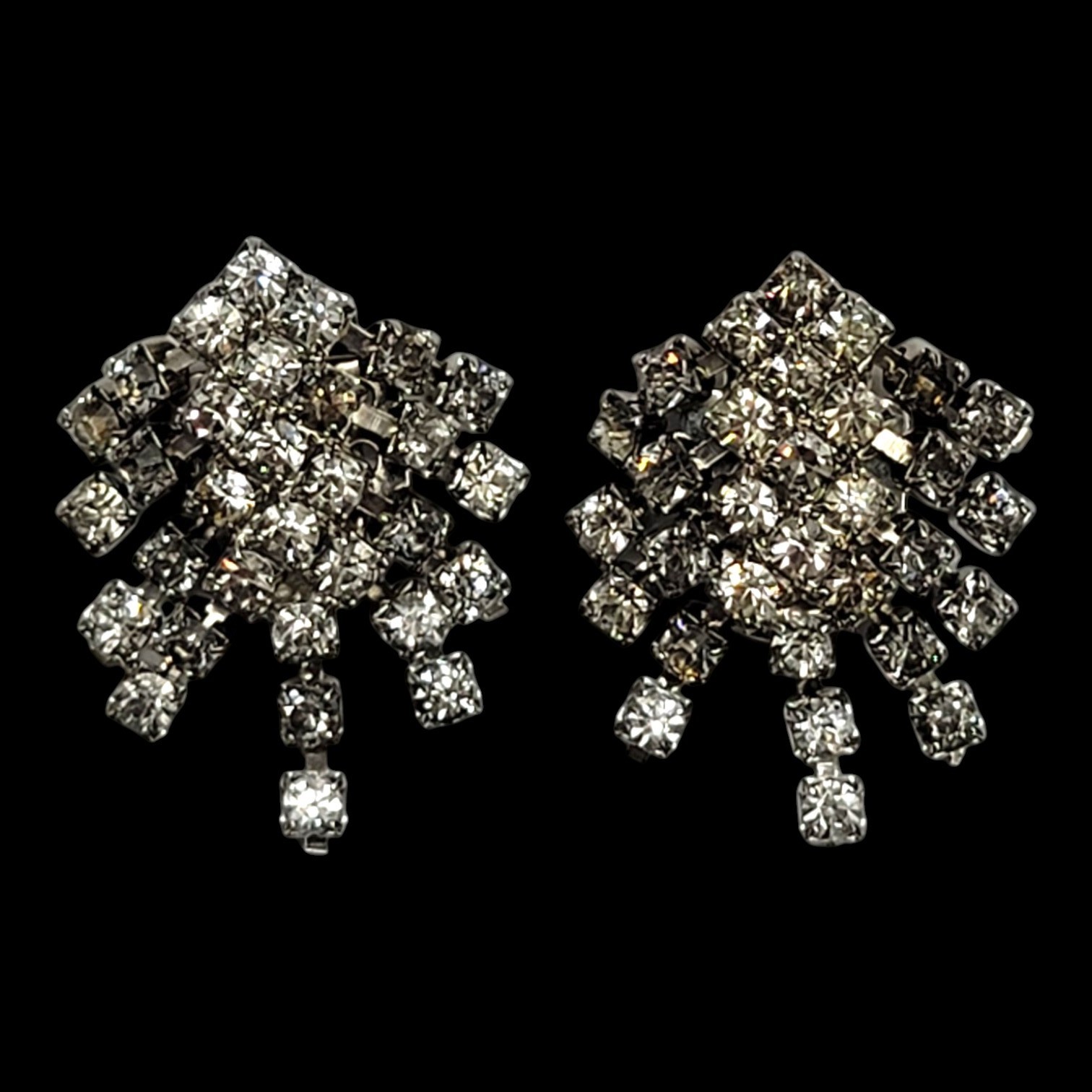 Vintage Bluette Made in France Clear Rhinestone Shoe Clips Silver Tone