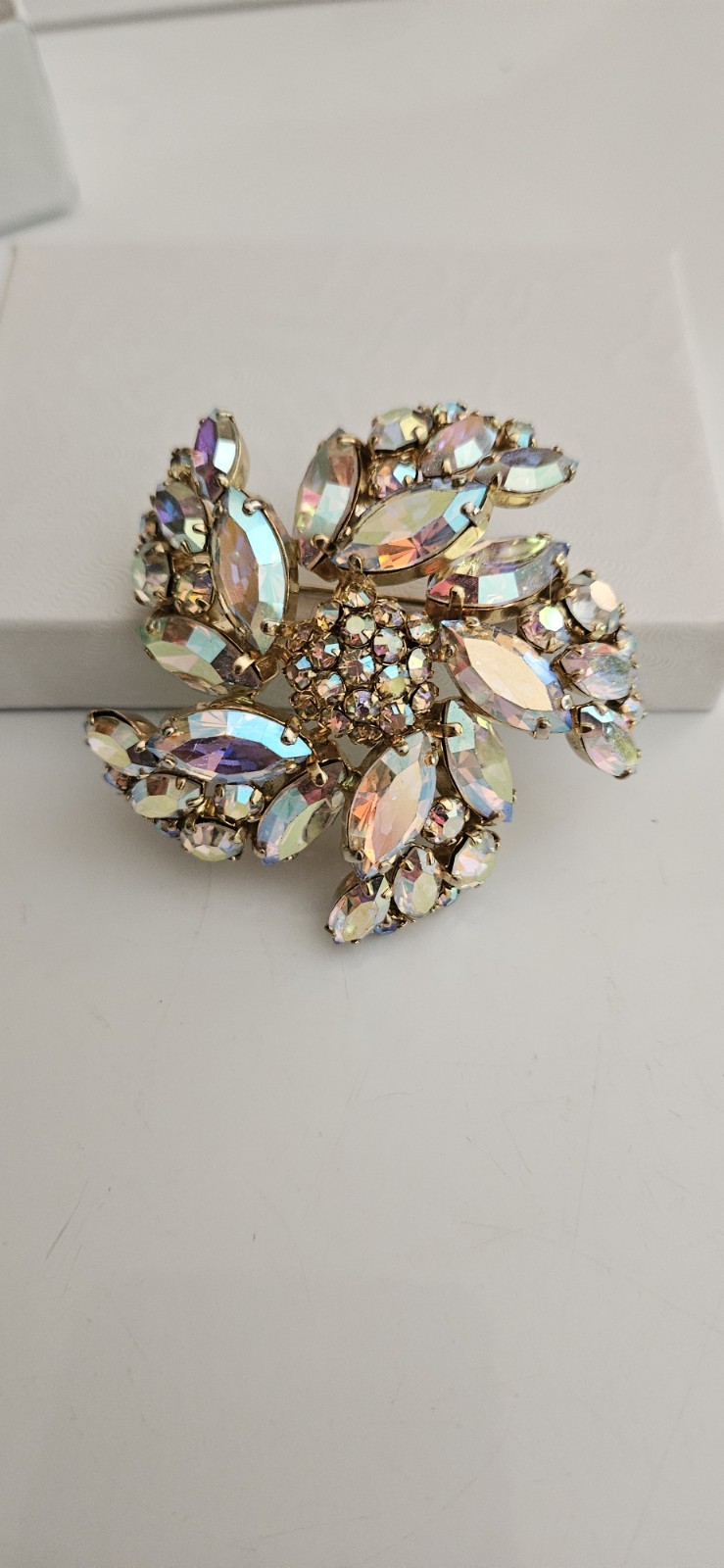 Sherman Aurora Borealis crystal 2″ Brooch signed vintage