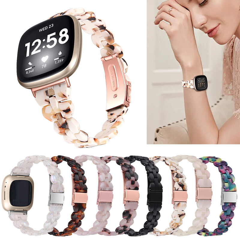 For Fitbit Versa 3/4 Sense/Sense2 Rhombic Resin Stainless Steel Watch Band Strap