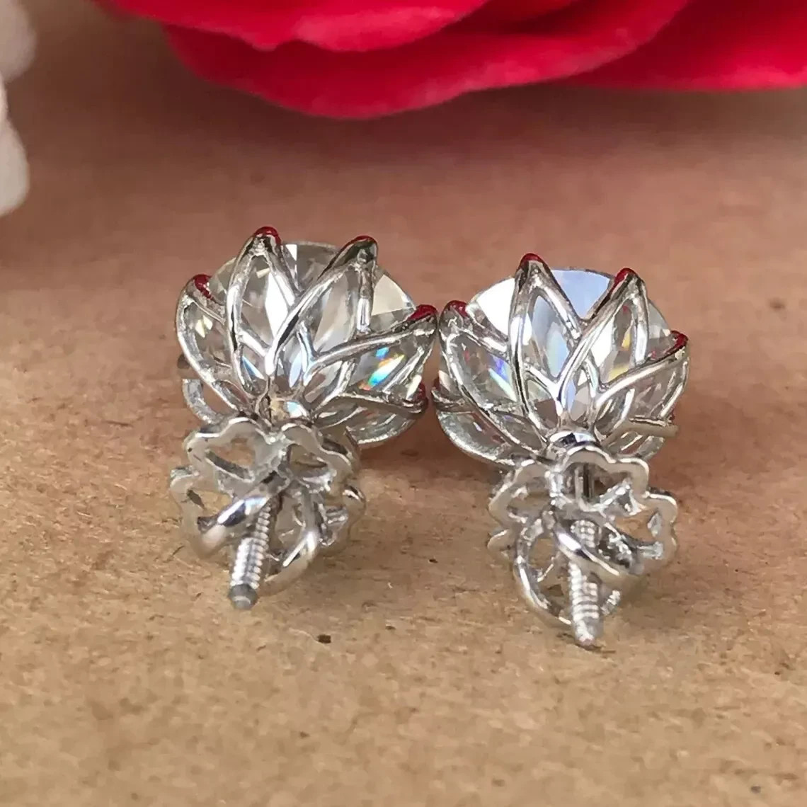 RARE 12.00 Ct Certified Treated White Diamond Studs- Great Sparkle-925 Silver