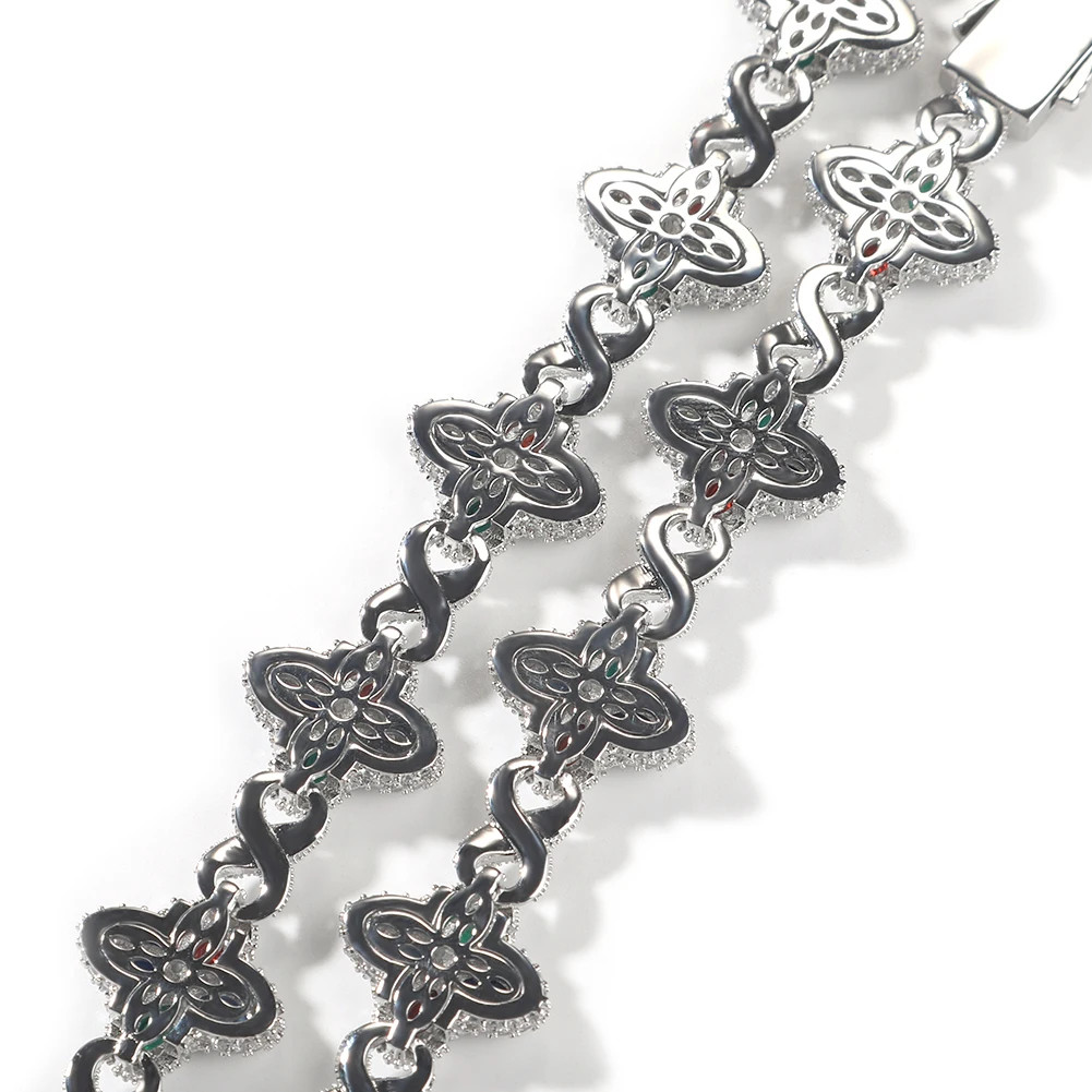 Baby Blue Baguette CZ Floral Infinity Cuban Link Bracelet Unisex