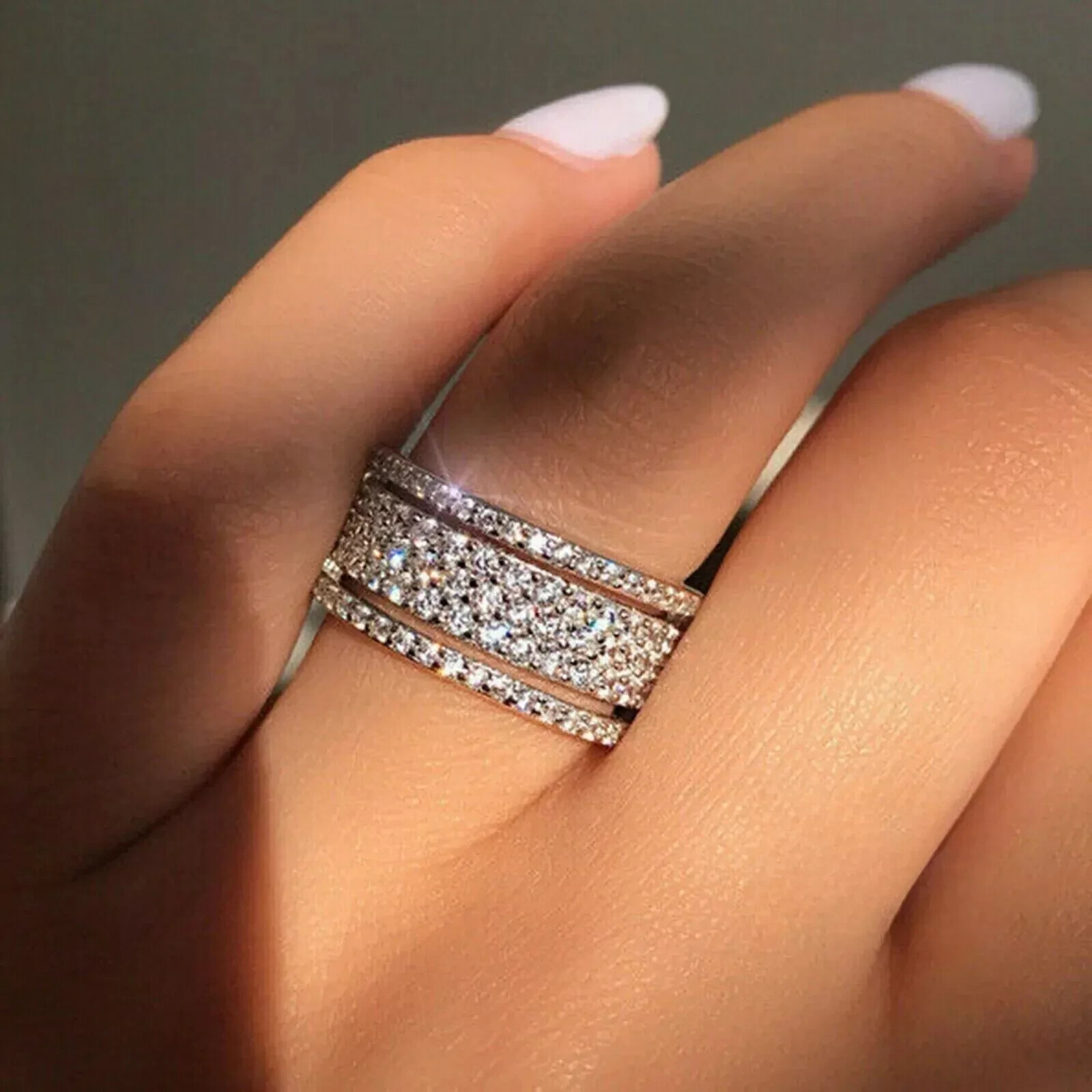 2.00 Carat Round Cut Moissanite Eternity Wedding Band Solid 14K White Gold