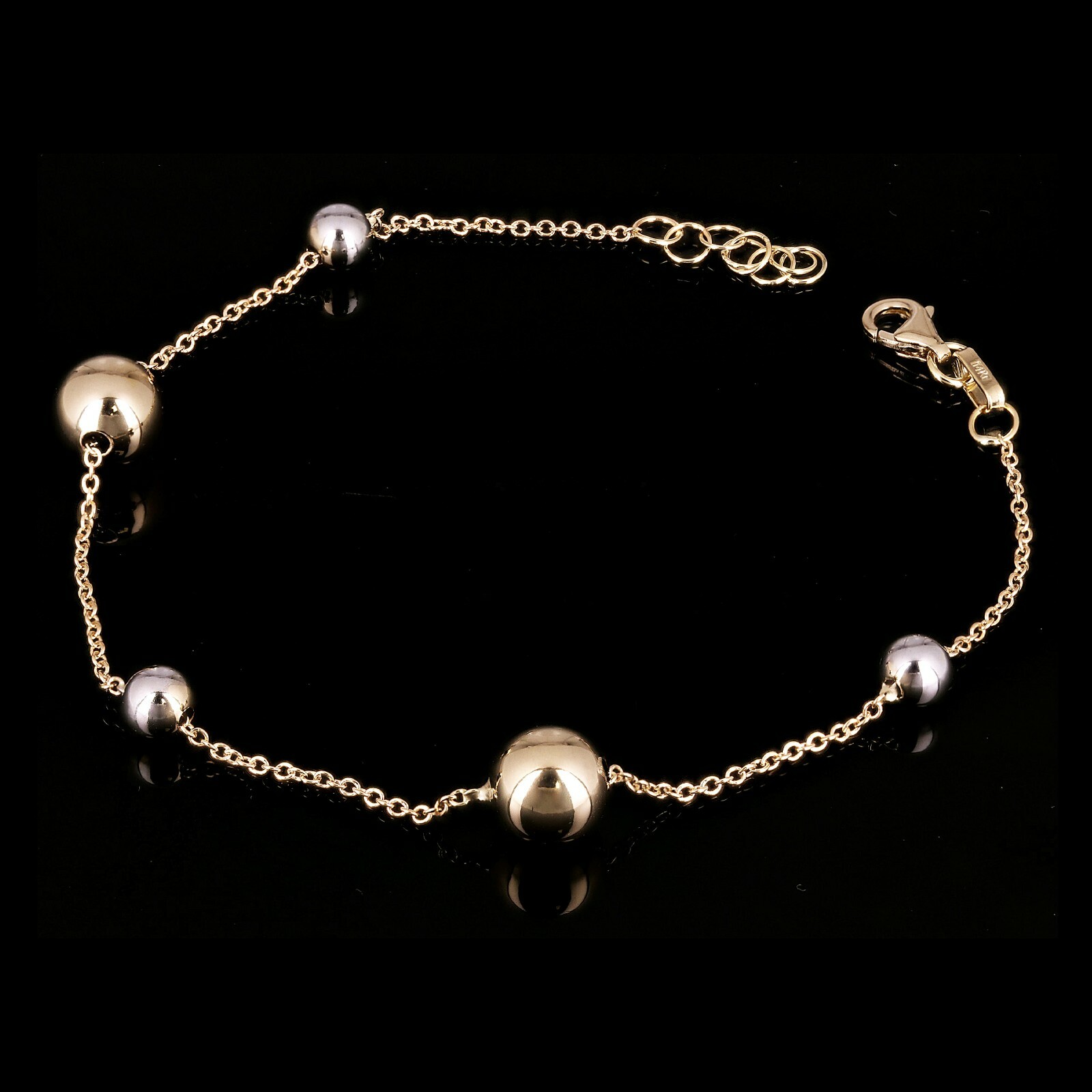Italian 14k Yellow & White Gold Ball Bead Station Chain Bracelet 8mm 8.25″ 2gram