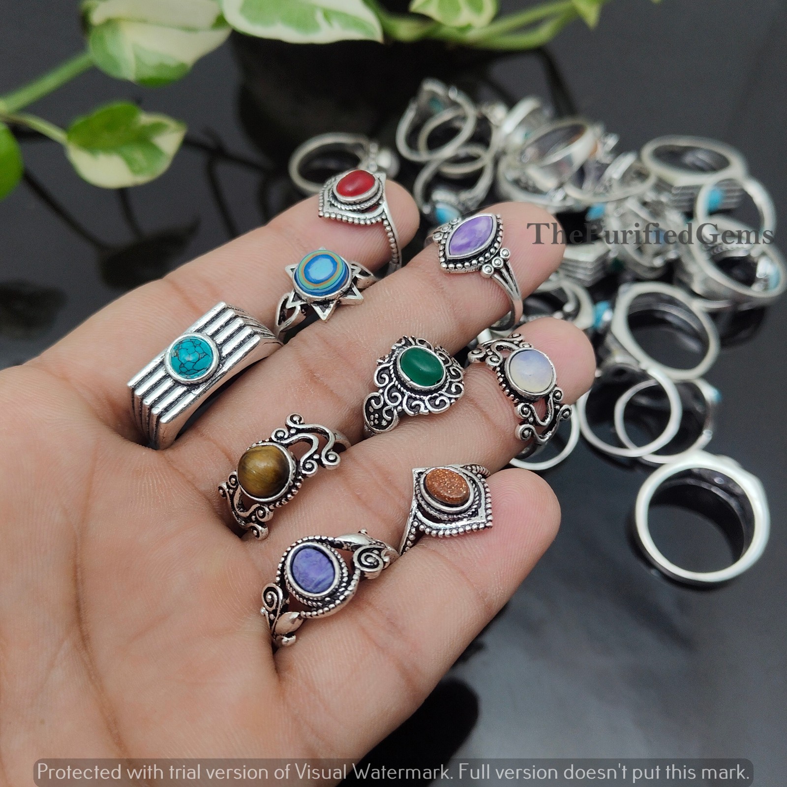 100Pcs Bulk Lot! Multi & Mix Gemstone Ring,925 Silver Plated Rings,Gift For Mom