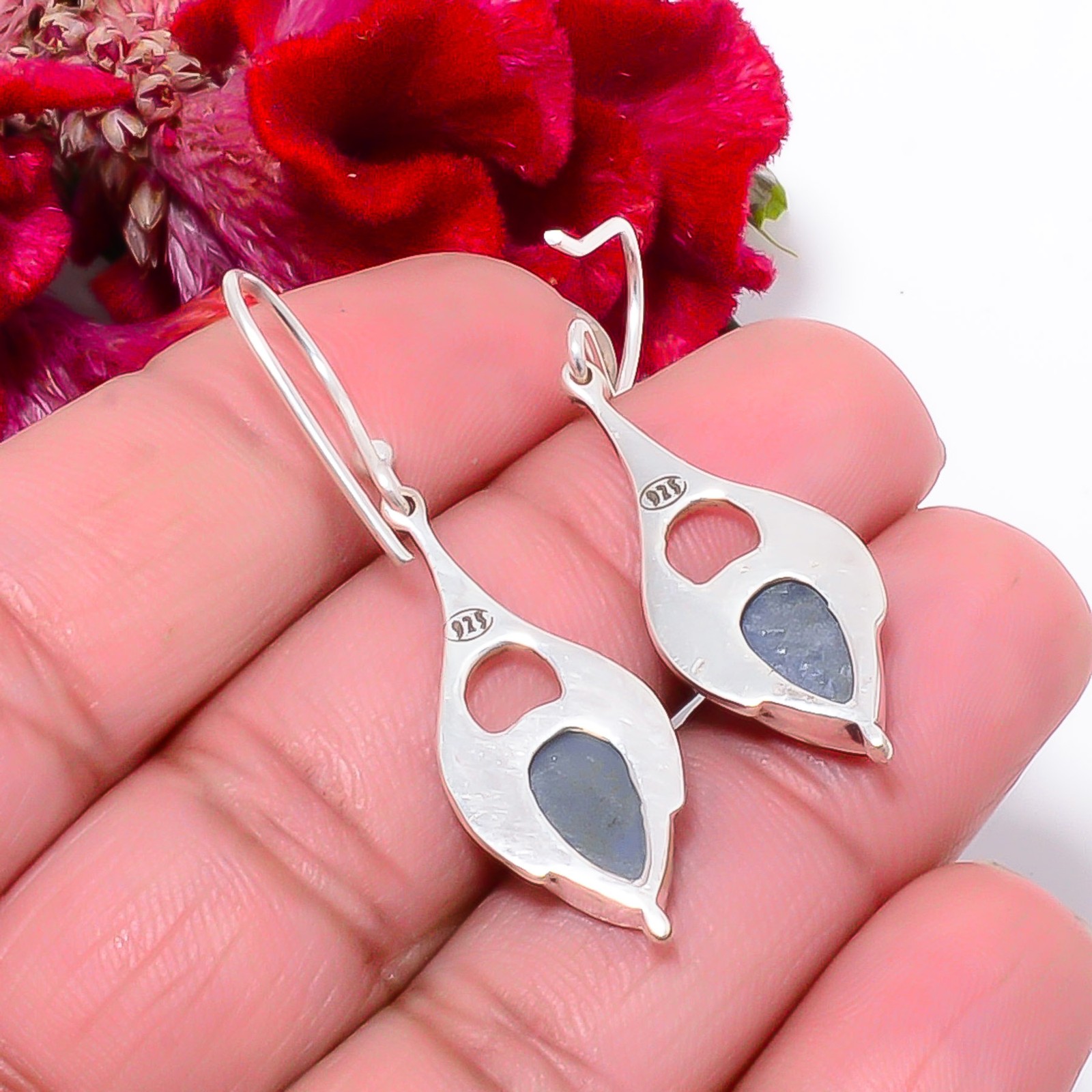 Electric Blue Titanium Agate Drusy 925 Sterling Silver Earring 1.72″ Sku30