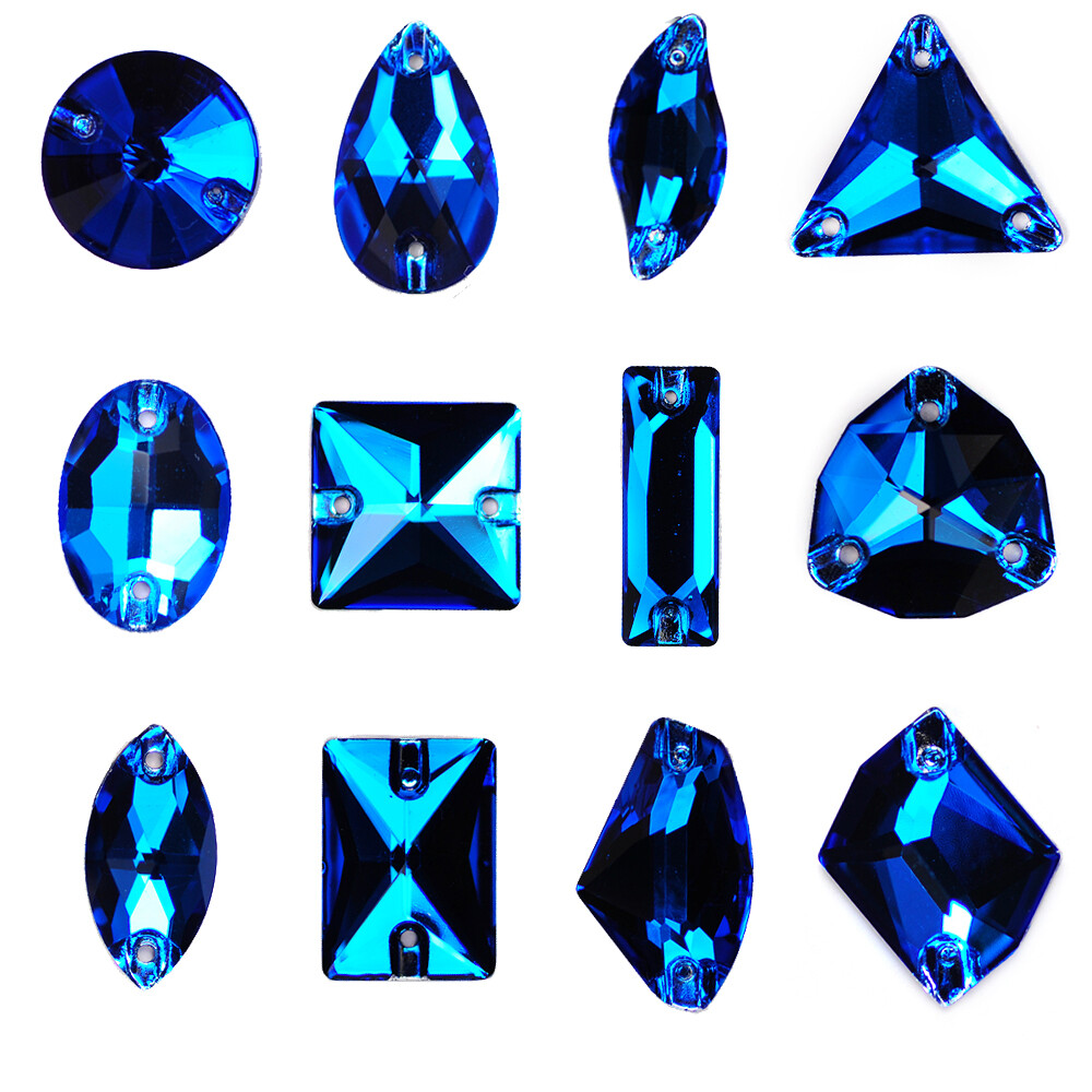Multicolor Capri Blue Crystals Glass Sew On Rhinestones Flatback With Two Holes