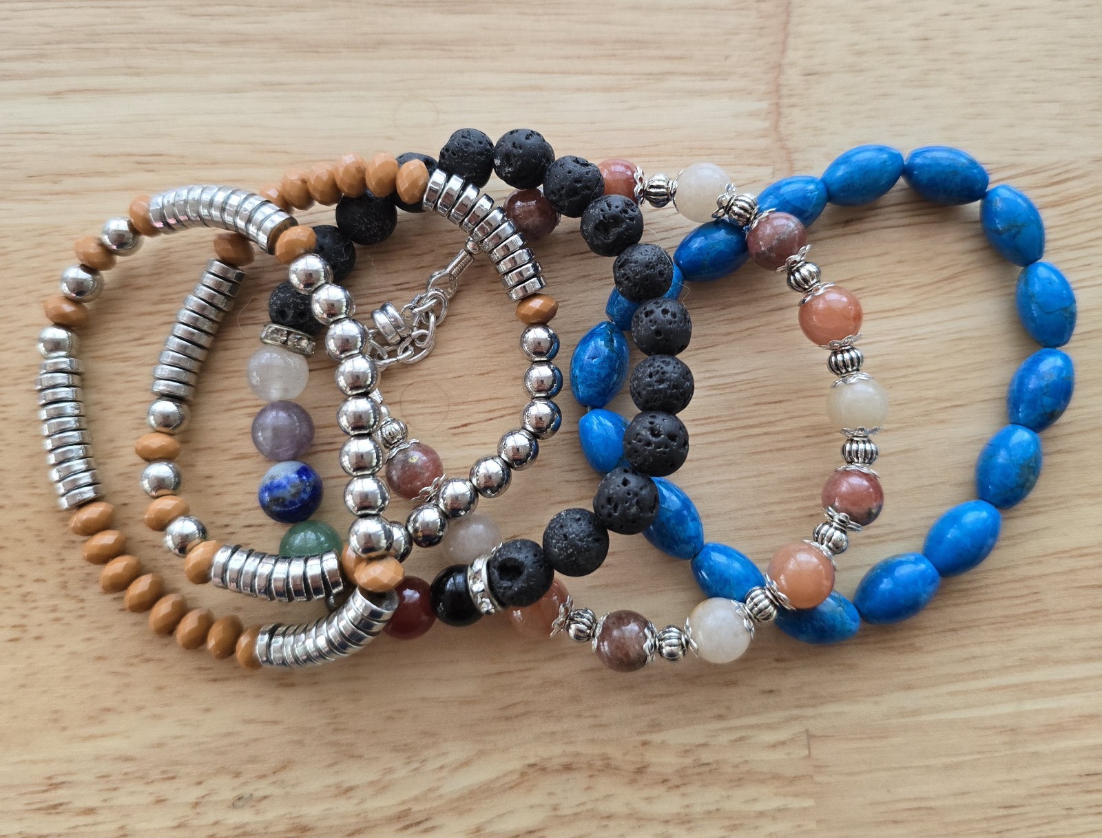 Bracelet Set, 5, Stretchy, plus magnet semi precious stones