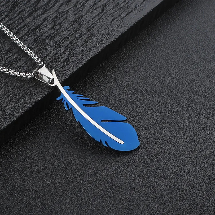 Men Women Necklaces Hip-hop Versatile Stainless Steel Feather Pendants Personali