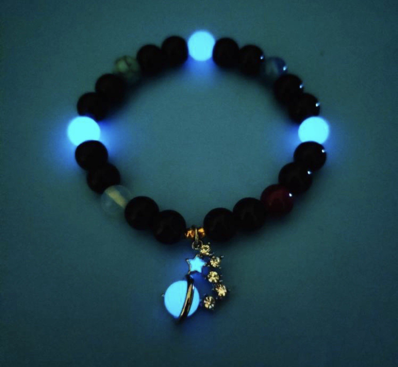 2Pcs Luminous Planet Star Beaded Bracelet Glow in The Dark Couple Bracelets