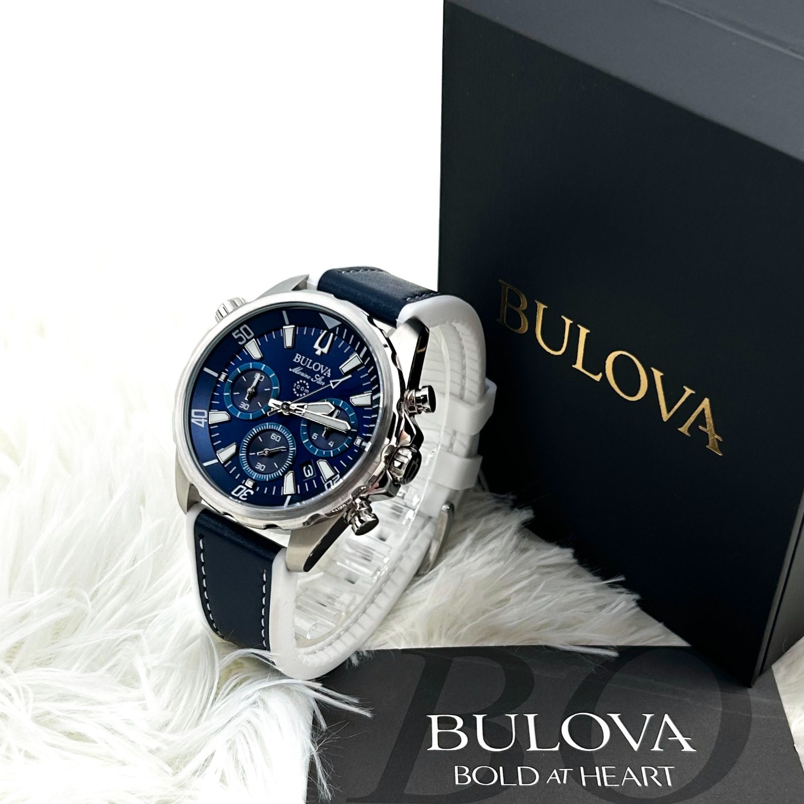 BULOVA 96B287 Marine Star Blue Dial Silicone Strap Men’s Chronograph Watch 43 mm