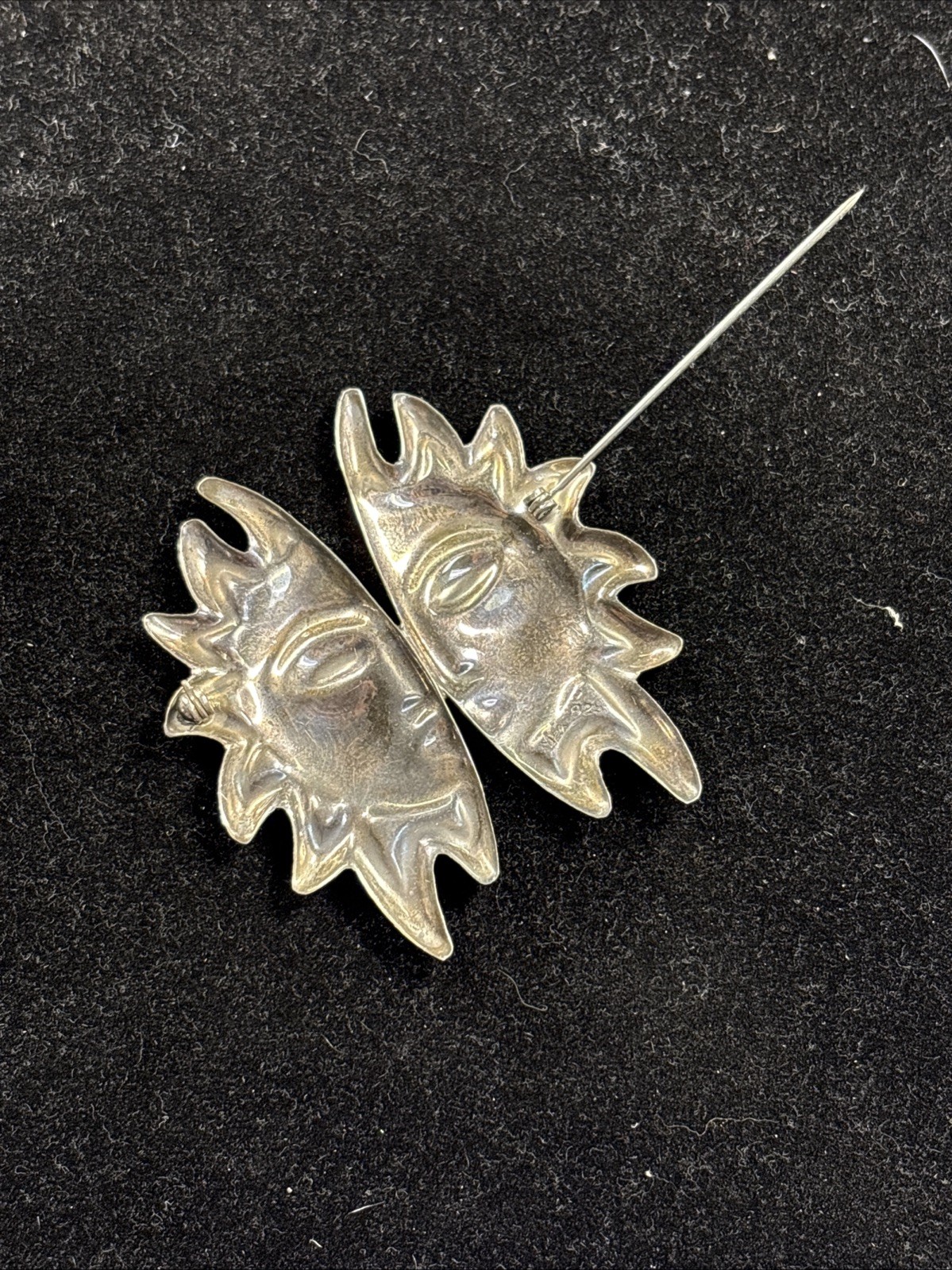 Mexico Sterling Silver Split Sun Face Pin Brooch .925 (20.1 Grams) Item#629
