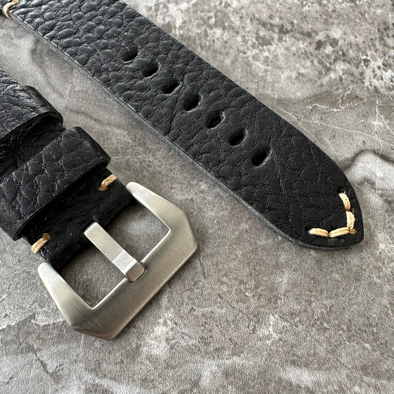 Thick Lychee Dark Black Leather Watch Strap Band For Apple Watch Ultra 1 2 49mm