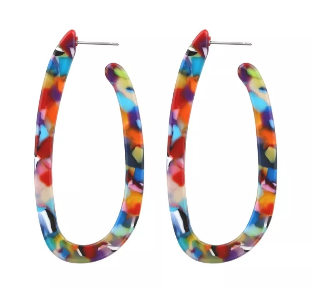 Trendy Dangle Drop Earrings Oval Ear Hoops 94-10