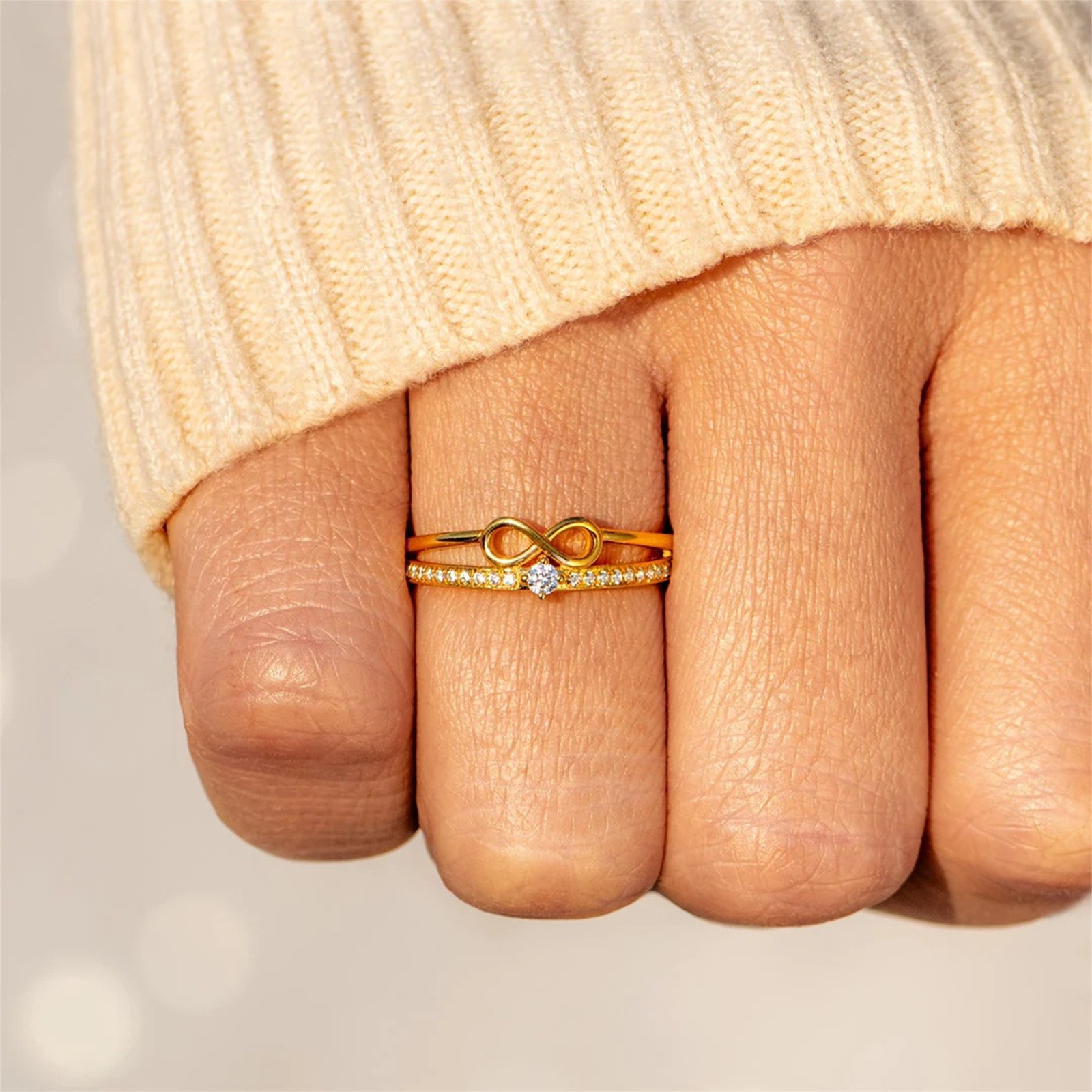 Womens Bling Cubic Zirconia Infinity Wedding Ring Promise Engagement Band Gift