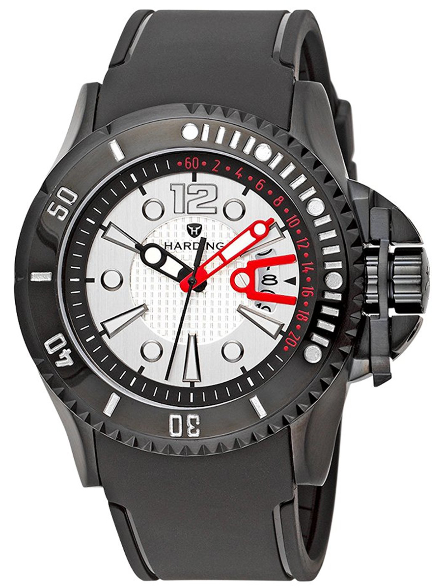 Harding HA0302 Aquapro Silver Dial Black Silicone Strap Men’s Watch