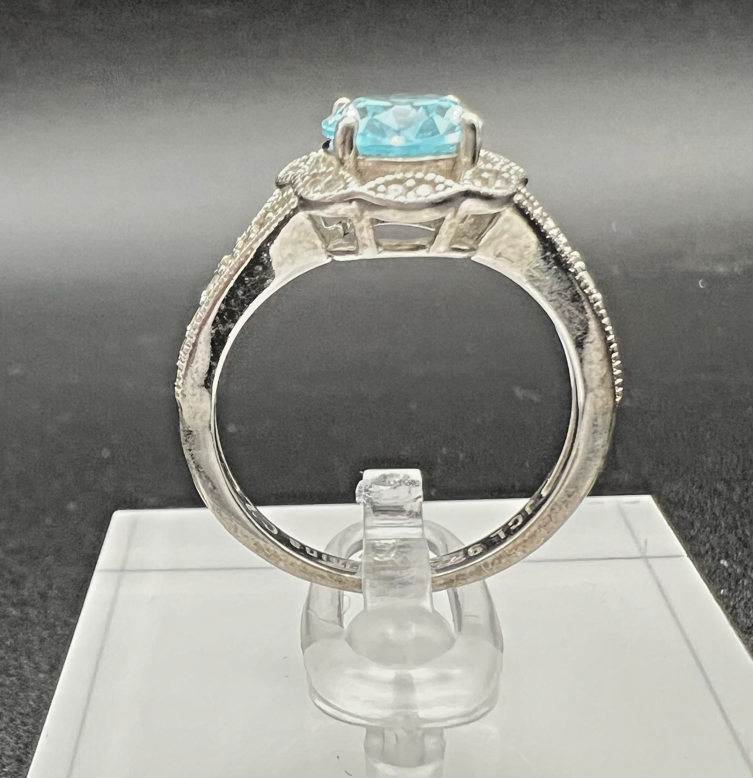 JCL Blue & White/colorless CZ Sterling Silver 925 Ring, Size 6.75