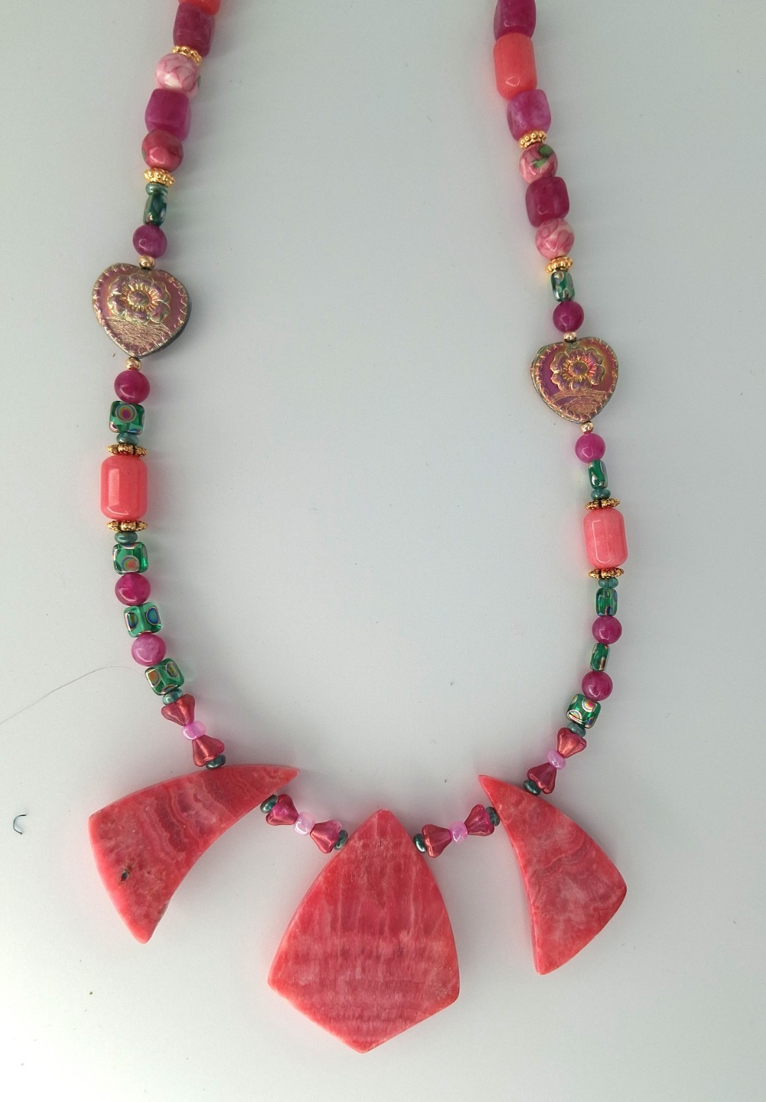 Rhodochrosite Statement Necklace with Rhodochrosite & Asstd Pink Beads
