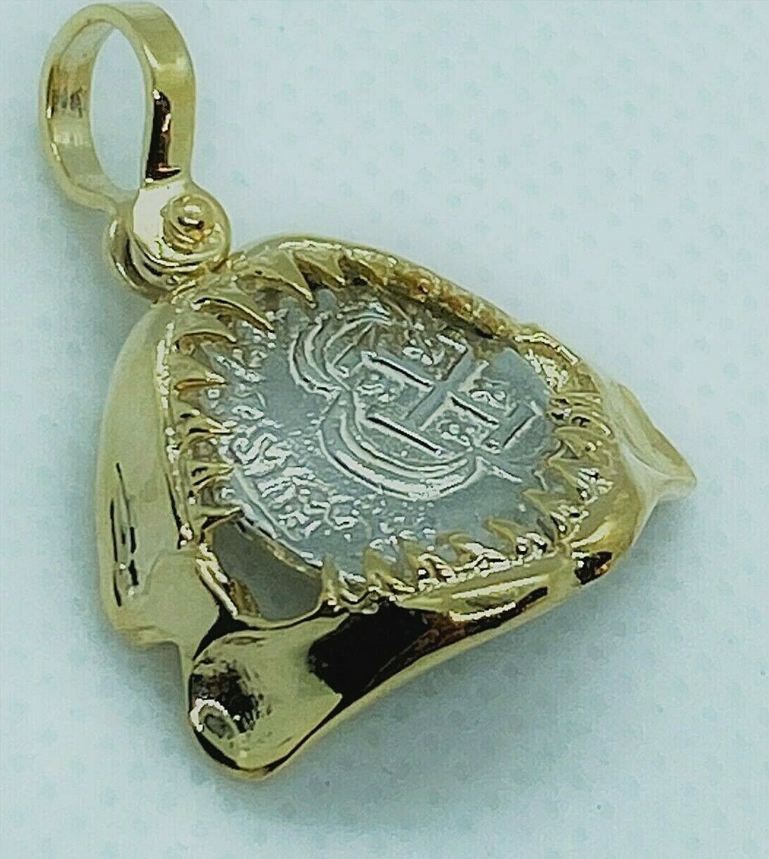 Atocha Coin Pendant Jaws 14K Yellow Gold Over Sterling Silver Treasure Coin