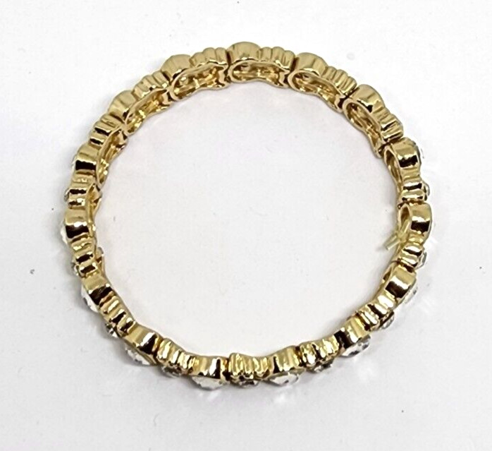 Quality Gold Plated Oval Round Rhinestone Stretch to Fit Dressy Holiday Bracelet