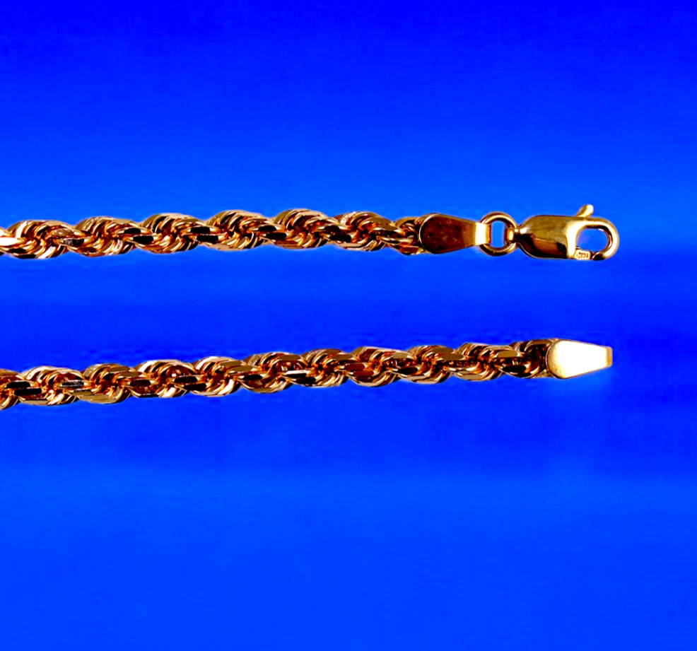 10K Rose Gold Rope Chain Necklace Bracelet Diamond Cut Real Gold 2mm-7mm 7″-30″