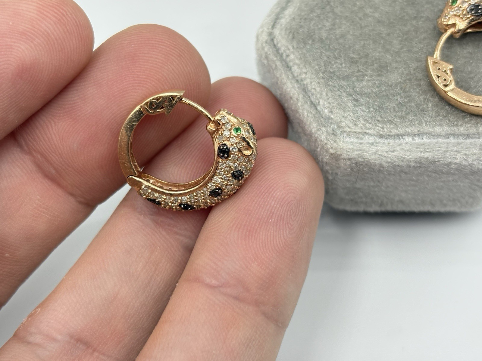 EFFY 14k Rose Gold Diamond Panther Hoop Earrings