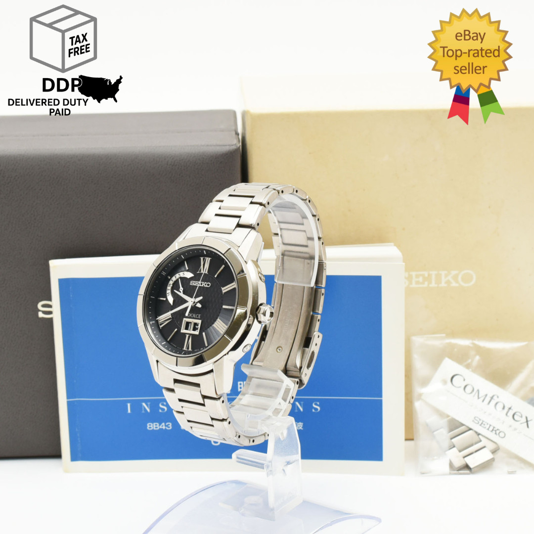 [ MINT w/Box ] SEIKO 8B43-0AG1 Solor Black Silver Date Titanium Men’s 40mm JAPAN