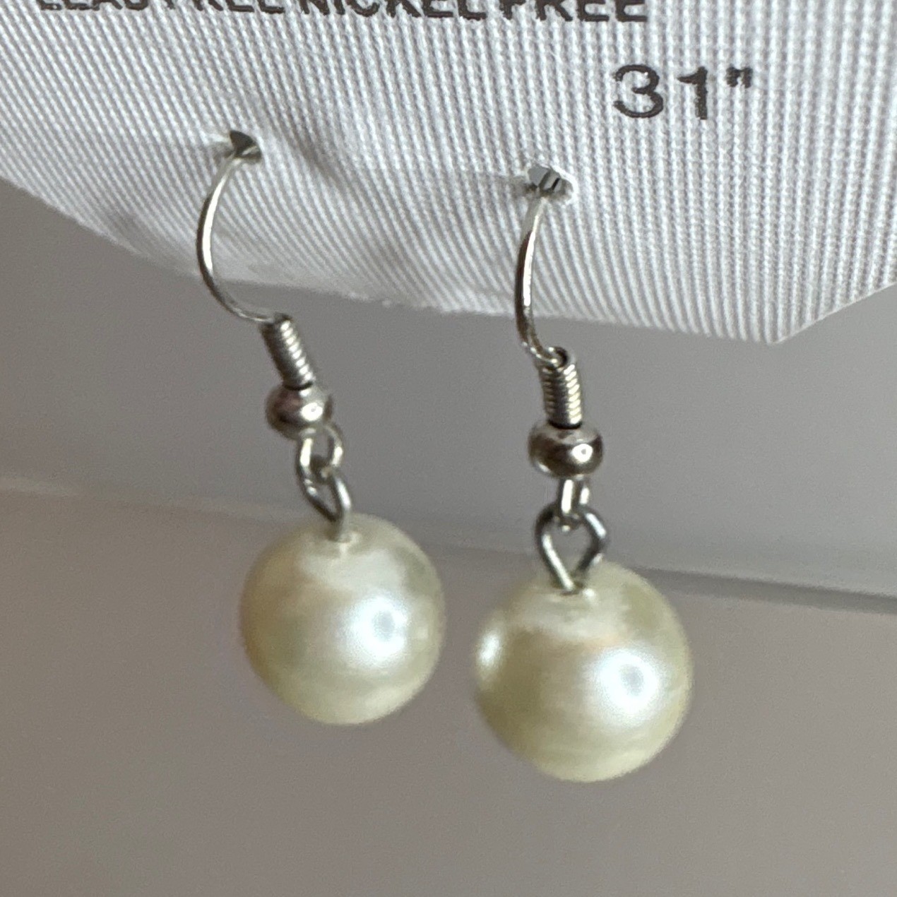 Fashion Jewelry Pearl Drop Earrings Lead Free Nickel Free Silver Tone New