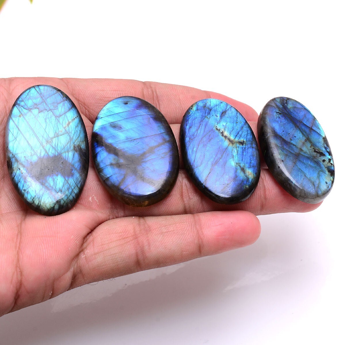 4 Pcs Natural Labradorite Blue Shine 44mm-47mm Oval Pendant Size Gemstones Lot