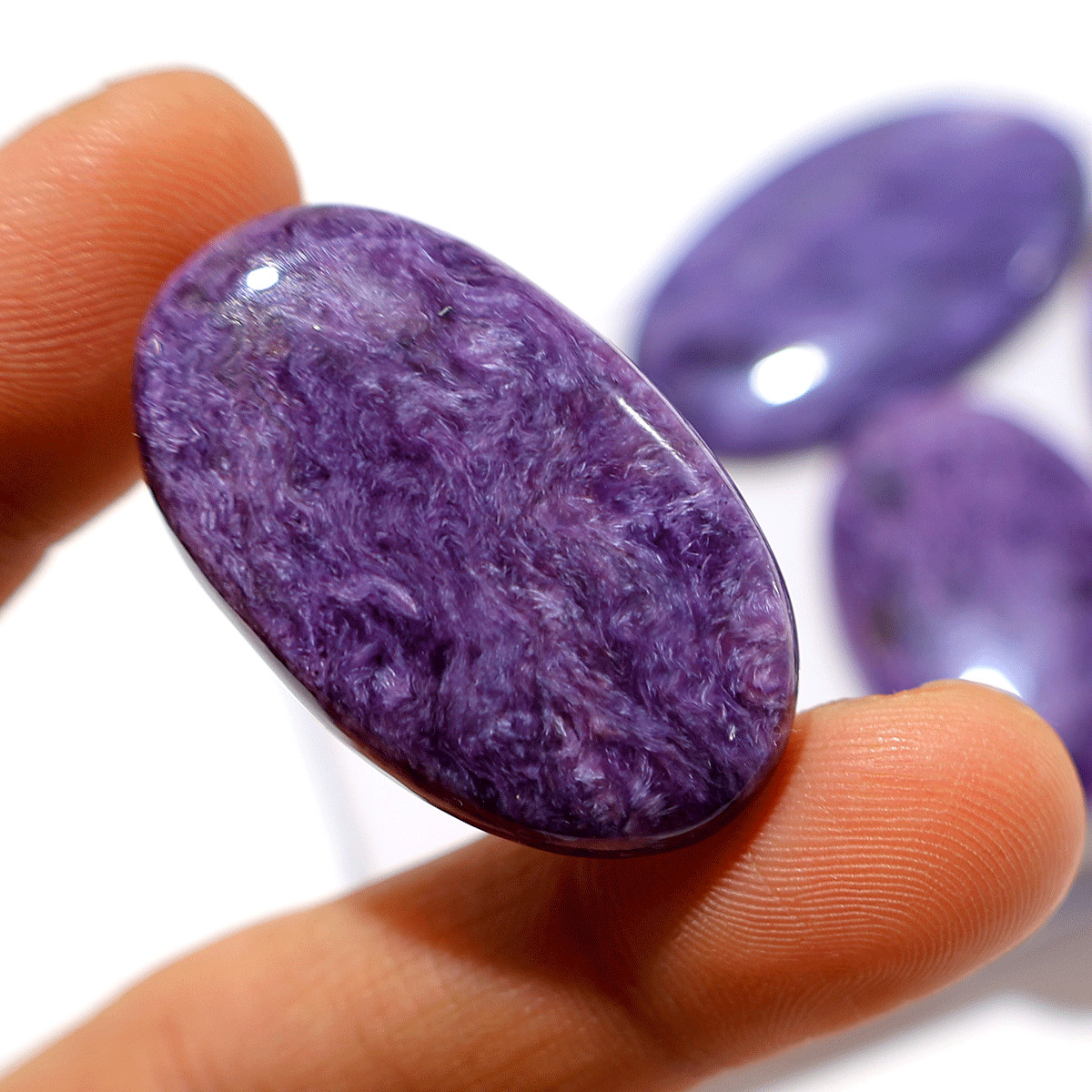 Swirling Violet~ 4 PC Natural Charoite 37mm-48mm Hi-Grade Cabochon Gemstones Lot