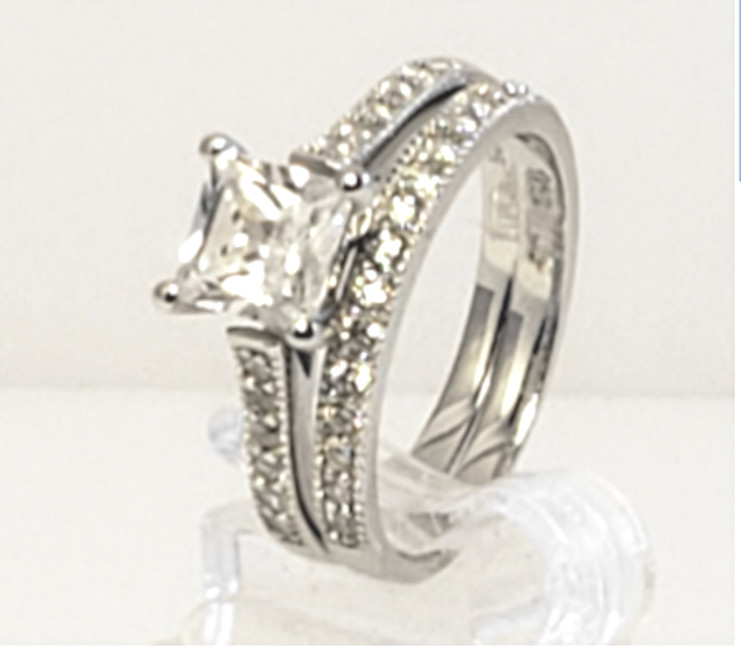 1.6cttw CZ Engagement Ring 2 pc Set Womens Sterling Silver Sz 5 6 7 8 9 10 & 1/2