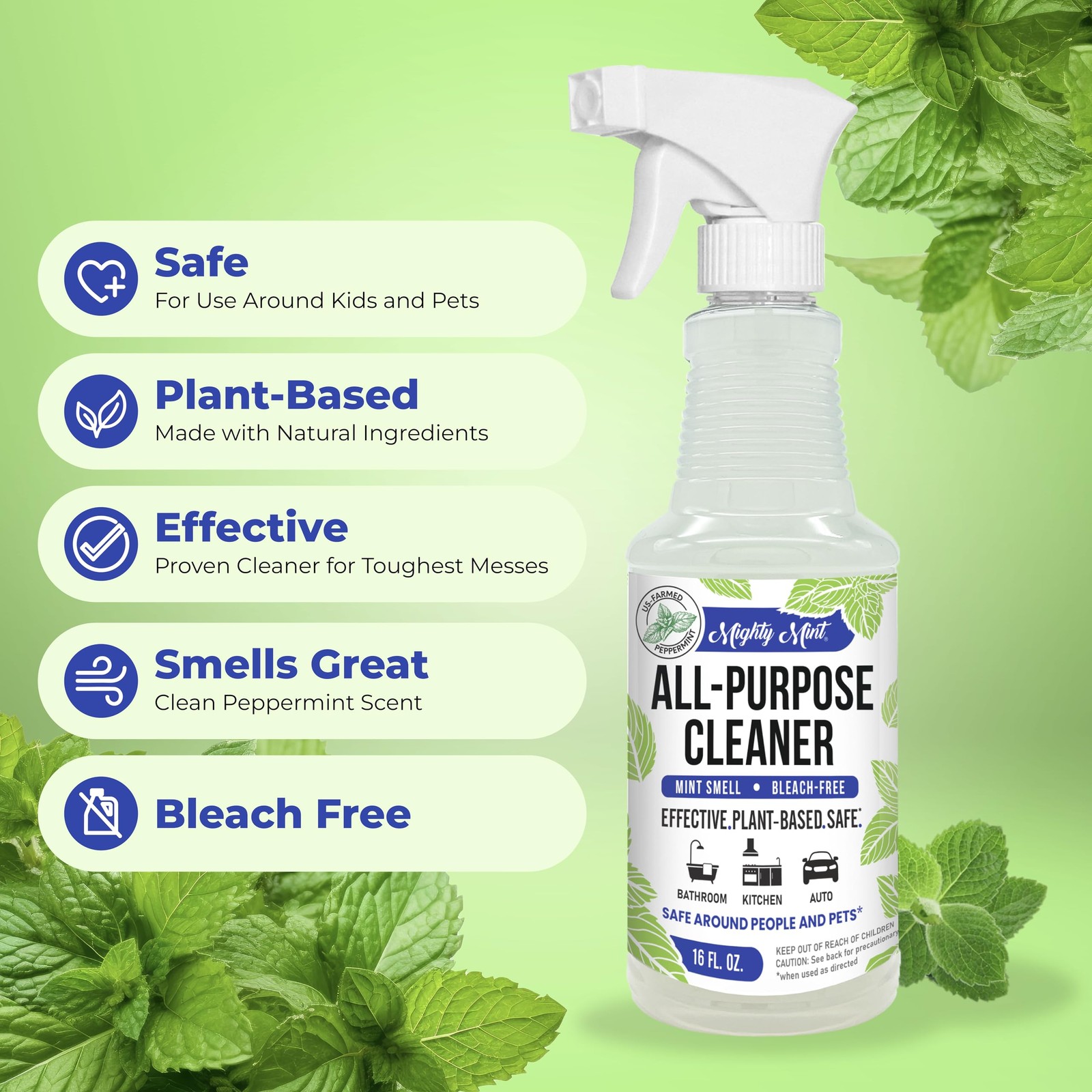 Mighty Mint All-Purpose Cleaner Spray – 16 Fl Oz (Pack of 1), Clear