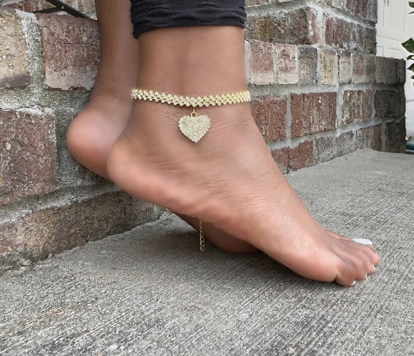 Gold Heart Charm Ankle Bracelet Anklet Foot Ankle Chain Bracelet, Bling, Party