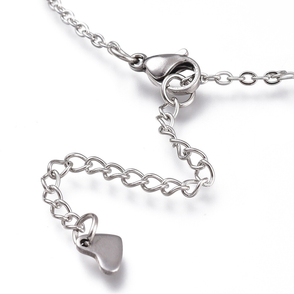 Stainless Steel Cable Anklet Bracelet Heart Lobster Silver Adjustable 9″ Z33
