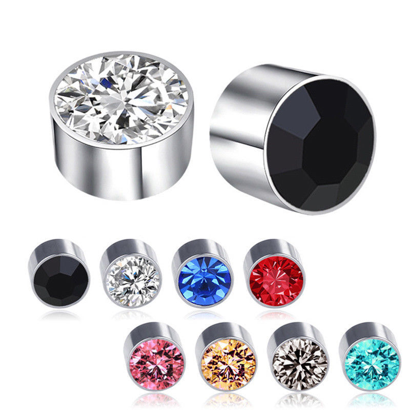 1 Pair MAGNETIC DIAMANTE Stud EARRINGS ROUND 6 Colors 6mm Men Women