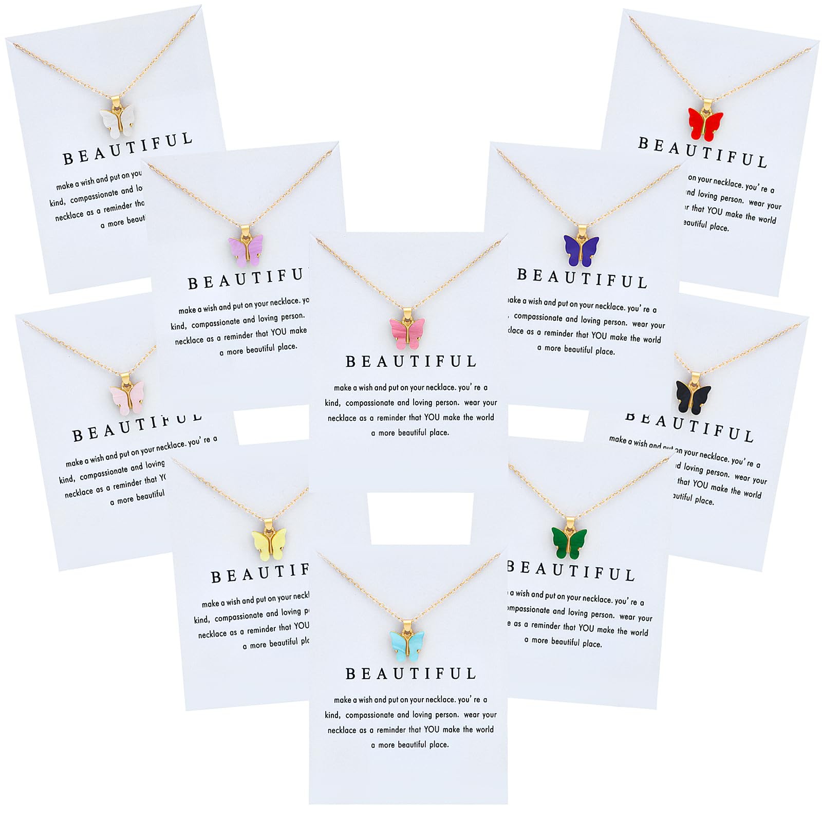 NEWITIN 10 Pieces Colorful Butterfly Pendant Adjustable, A