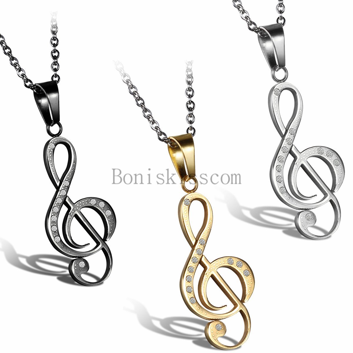 Lady Women Girls Stainless Steel Treble G Clef Music Note Charm Pendant Necklace