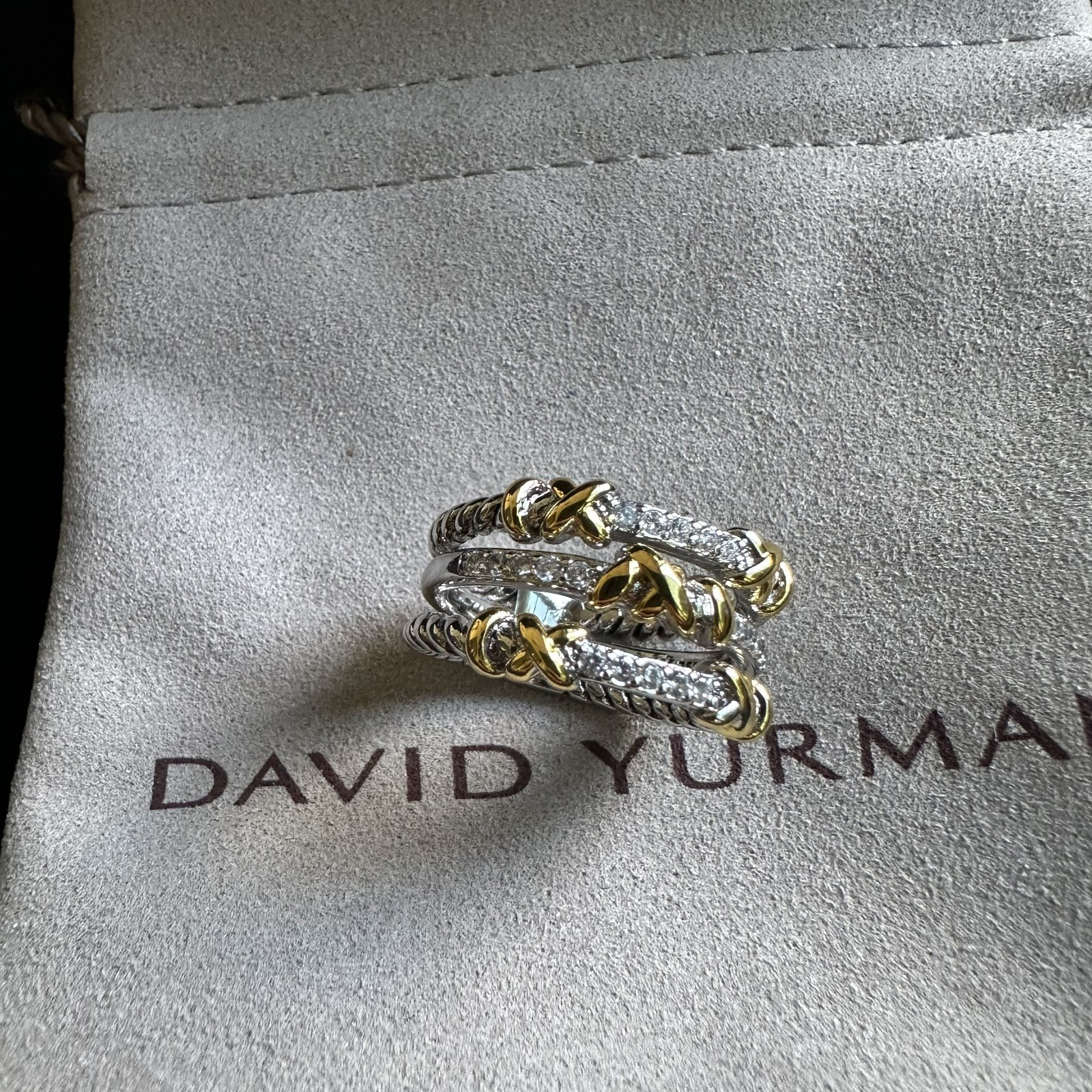 David Sterling Silver Helena Ring with 18K Gold & Diamonds Size 6