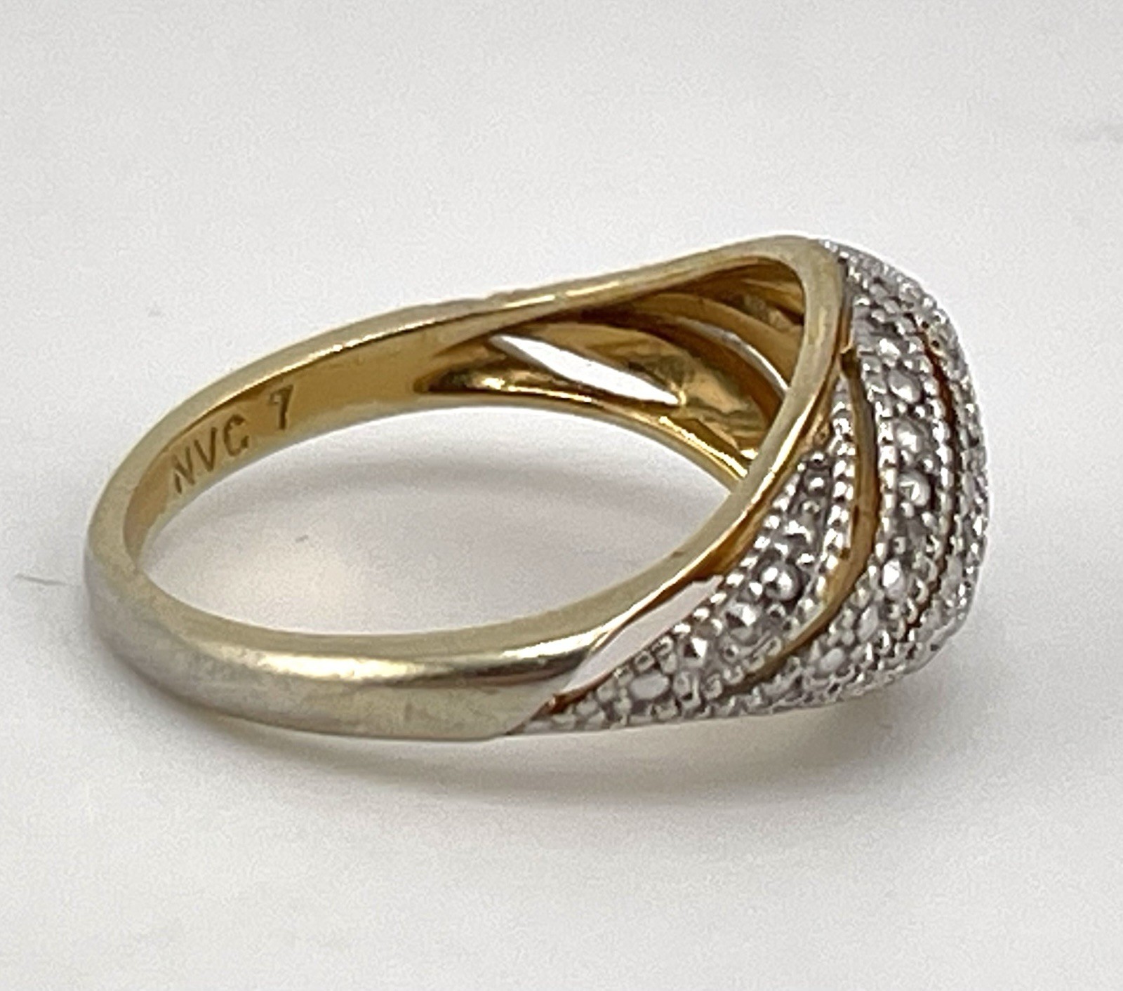VINTAGE NVC RING Gold on 925 Sterling Silver w/Pave CZ’s/Size 7/weight 3.2grams