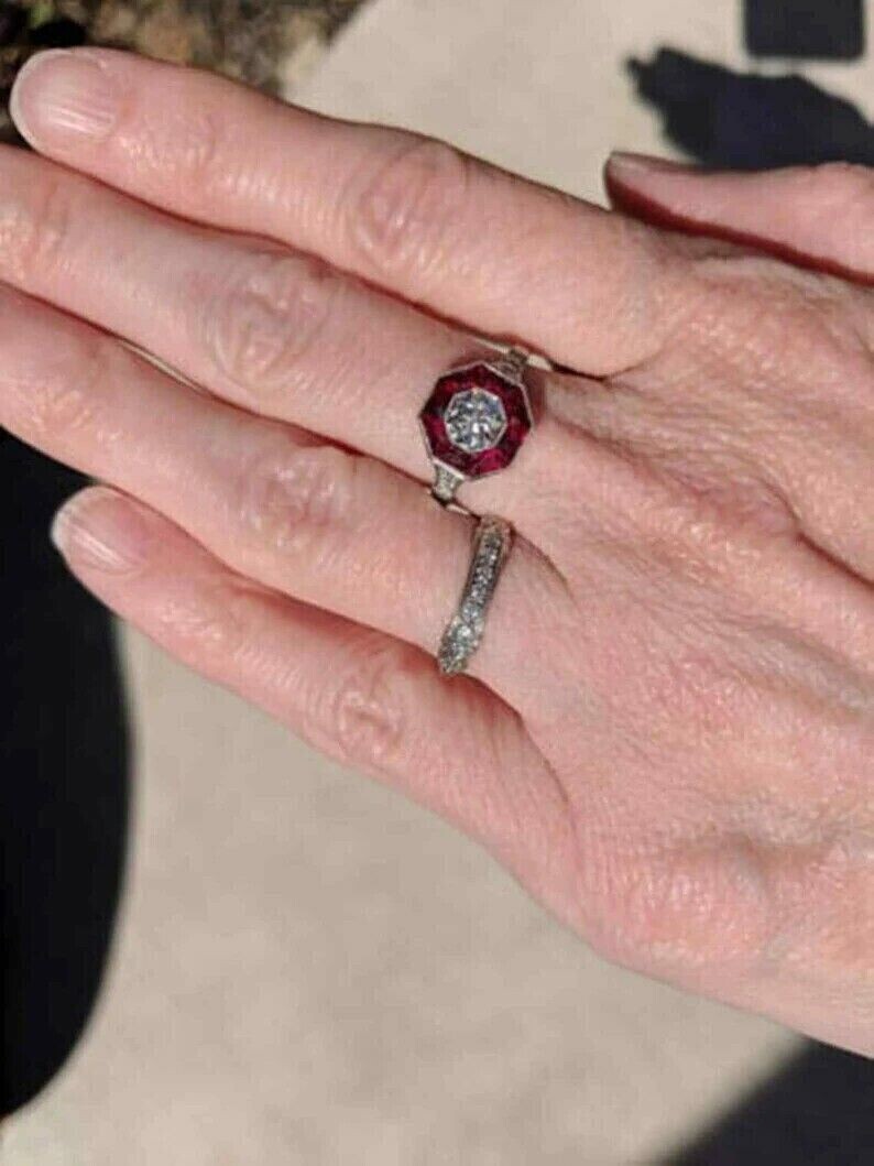 3Ct Emerald Lab Created Garnet Wedding Women’s Ring 14k White Gold Plated Silver
