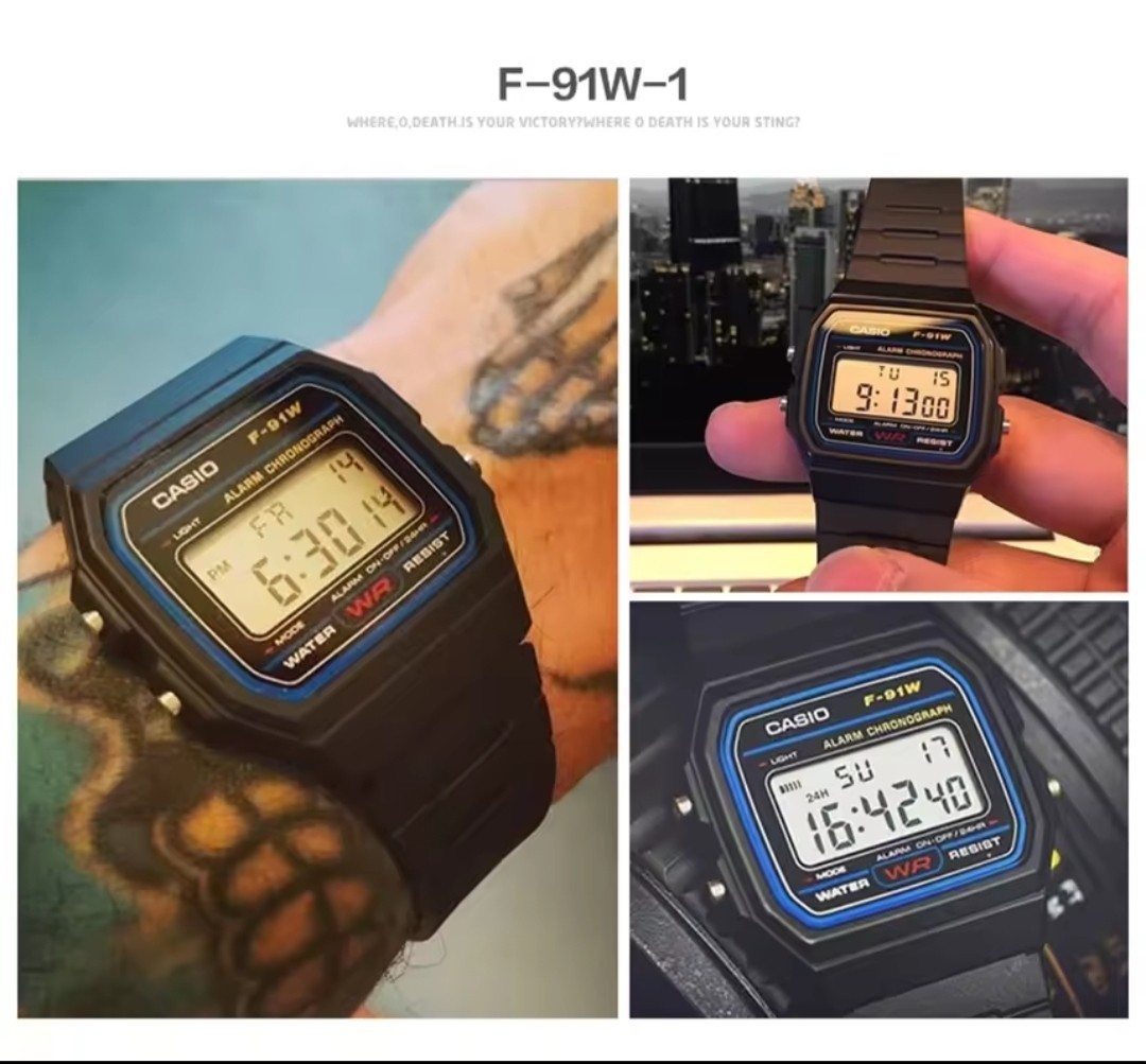 Casio F91W-1 Classic Digital Watch Black Resin Strap Water Resistant Alarm watch