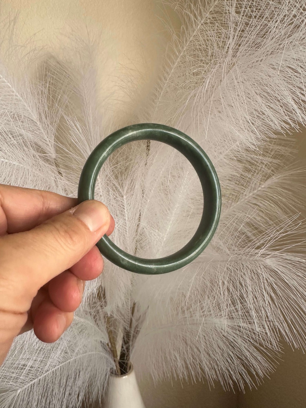 Beautiful Dark Green Jade Bangle Bracelet Taiwanese Jade Nephrite Grade A 64mm