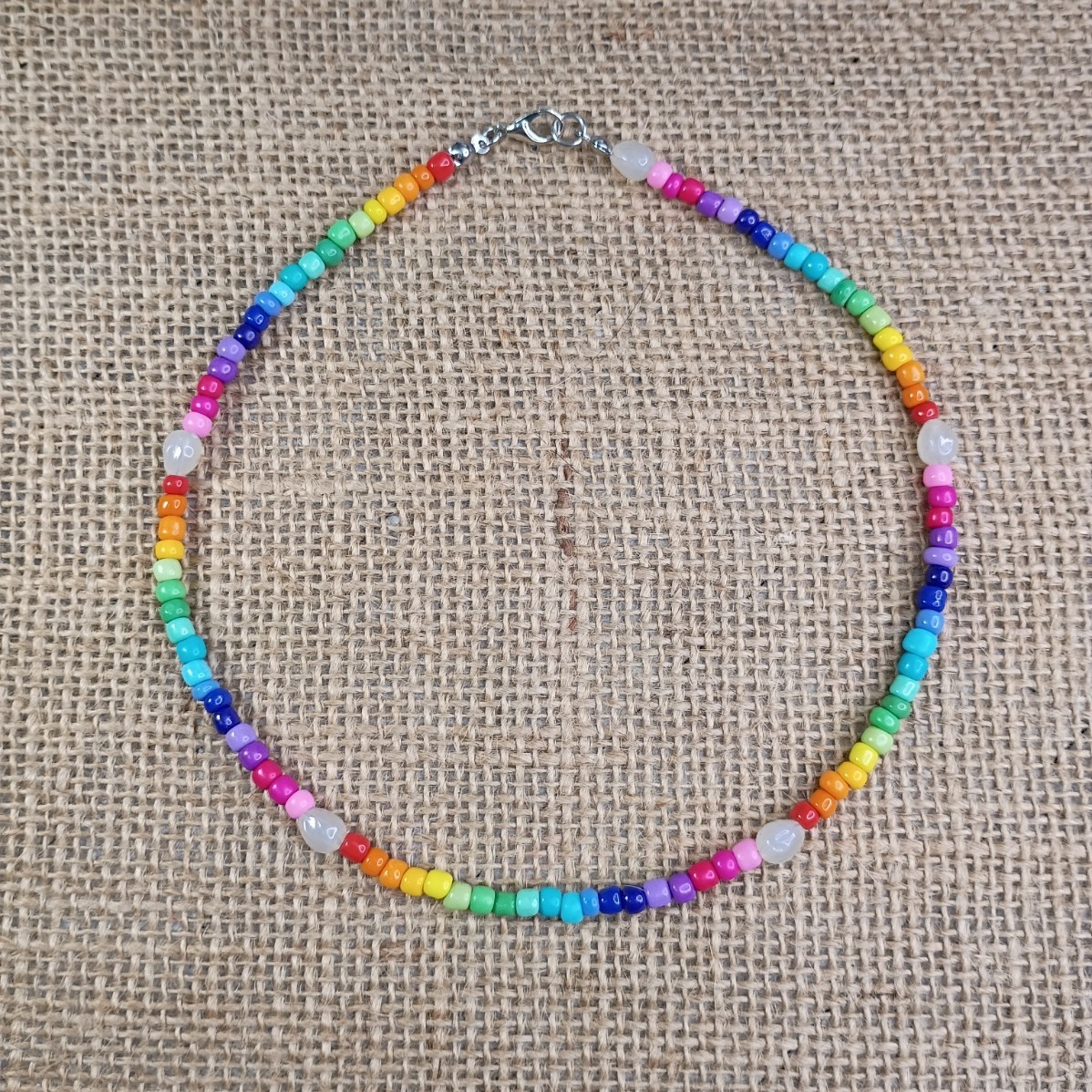 New Rainbow Beaded Choker Necklace – Seed Bead & Faux Pearl Choker Handmade Boho